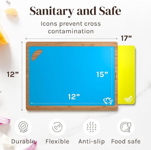 Bamboo Wood Cutting Board Set with 6 Color-Coded Plastic Mats – Non-Toxic, Dishwasher Safe, Eco-Friendly Chopping Board Organizer - Image 5