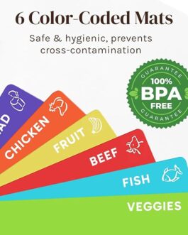 Bamboo Wood Cutting Board Set with 6 Color-Coded Plastic Mats – Non-Toxic, Dishwasher Safe, Eco-Friendly Chopping Board Organizer