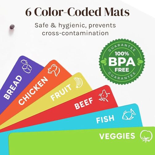Bamboo Wood Cutting Board Set with 6 Color-Coded Plastic Mats – Non-Toxic, Dishwasher Safe, Eco-Friendly Chopping Board Organizer - Image 2