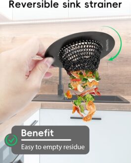 Kitchen Sink Strainer – Reversible, Easy-Clean 304 Stainless Steel Sink Basket for Anti-Clog Drain Protection (Black)