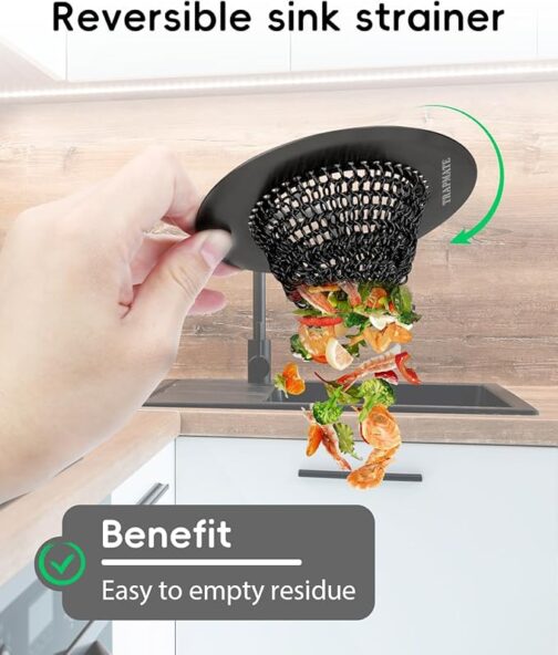 Kitchen Sink Strainer – Reversible, Easy-Clean 304 Stainless Steel Sink Basket for Anti-Clog Drain Protection (Black) - Image 2
