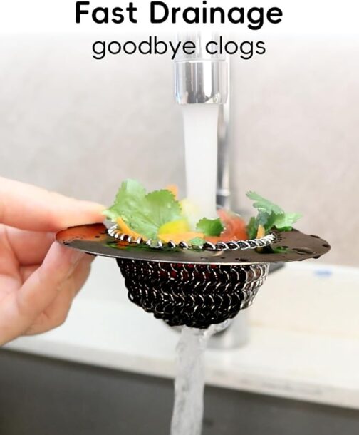 Kitchen Sink Strainer – Reversible, Easy-Clean 304 Stainless Steel Sink Basket for Anti-Clog Drain Protection (Black) - Image 4