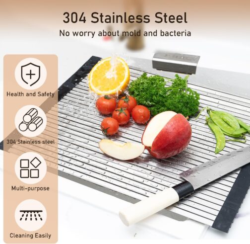 ProGrade Rollable Stainless Steel Over-Sink Cutting Board & Drainer – 3-in-1 Heavy-Duty Kitchen Organizer (17.8" x 13") - Image 4
