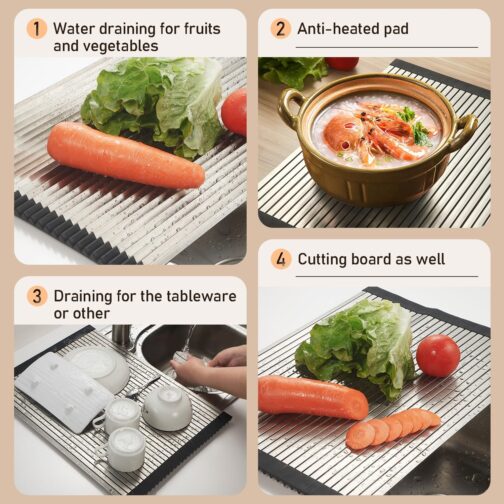ProGrade Rollable Stainless Steel Over-Sink Cutting Board & Drainer – 3-in-1 Heavy-Duty Kitchen Organizer (17.8" x 13") - Image 5